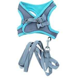 Dog Cat Harness Vest Adjustable Mesh Collar 5 ft Leash Set Medium Pets Grey Teal